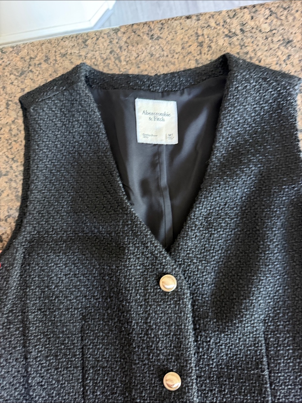 Abercrombie & Fitch Women's Black Textured Button Vest